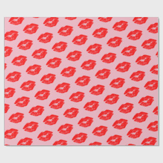 Rode Lips Kisses op Roze ompakpapier Cadeaupapier