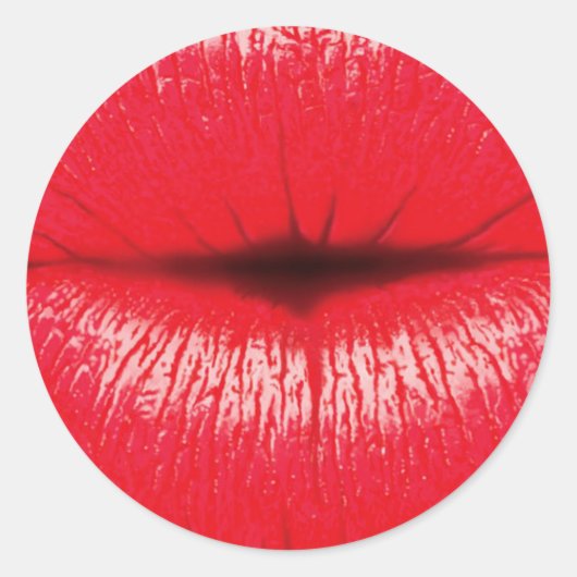 Rode lips lippenstift pop kunst kus ronde sticker (Voorkant)