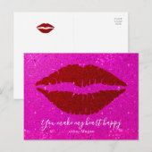 Rode Lips Roze Glitter Valentijn maakt het hart ge Feestdagenkaart (Voorkant / Achterkant)
