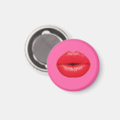 Rode lipstick grote pop lippen op girale roze magneet (Voorkant / Achterkant)