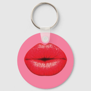Rode lipstick grote pop lippen op girale roze sleutelhanger