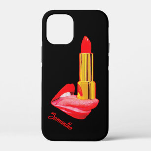 Rode lipstick op de tong met personalisatie iPhone 12 mini hoesje