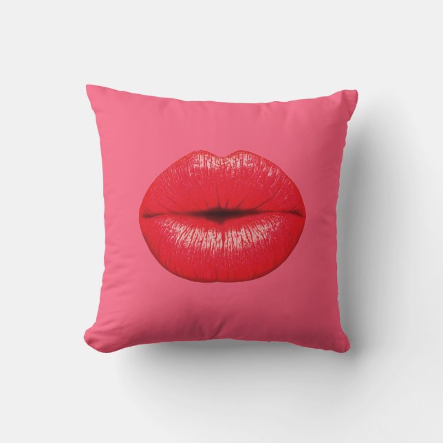 Rode Lipstick pop art roze Kussen (Voorkant)