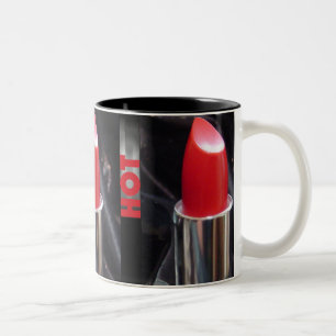 Rode lipstick tweekleurige koffiemok
