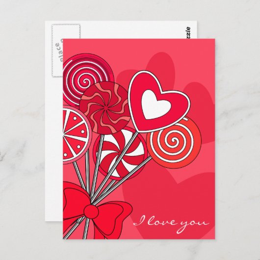 Rode lollypop ansichtkaart briefkaart (Voorkant / Achterkant)