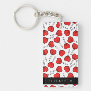 Rode Lolly's, Hart Lolly's, Lolly, Uw Naam Sleutelhanger