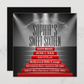 Rode loper Sweet Sixteen verjaardagsfeestje uitnod Kaart (Voorkant / Achterkant)