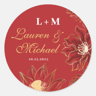 Rode Lotus Waterlily Oriental Floral Wedding Ronde Sticker