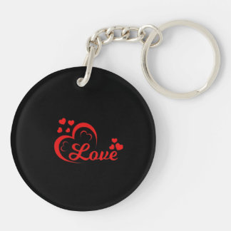 Rode Love Hart Acryl Ronde Sleutelhanger