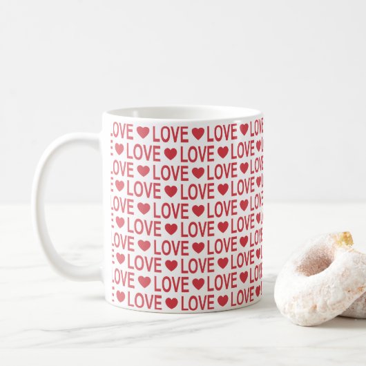 Rode Love Pattern Koffiemok (Met donut)