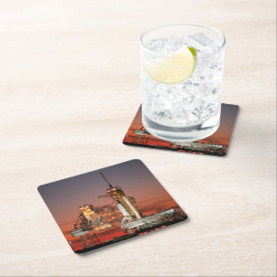 Rode lucht bij de lancering van Spaceshuttle Atlan Vierkante Kartonnen Onderzetter