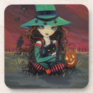 Rode luchten van oktober Halloween Heksenkunst Drankjes Onderzetter