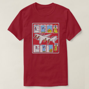 Rode luchtvaartmaatschappij noodveiligheidskaart t-shirt