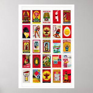Rode luciferdoosjes labels Collage, vintage intern Poster