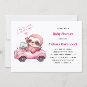 Rode luiaard in een cabriolet baby shower kaart