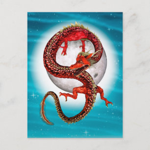 Rode Maan Draak Hemelse Fantasie Kunst Briefkaart