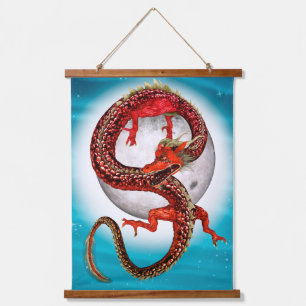 Rode Maan Draak Hemelse Fantasie Kunst Hangend Wandkleed