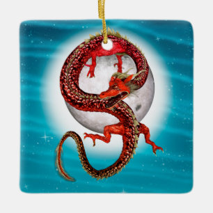 Rode Maan Draak Hemelse Fantasie Kunst Keramisch Ornament