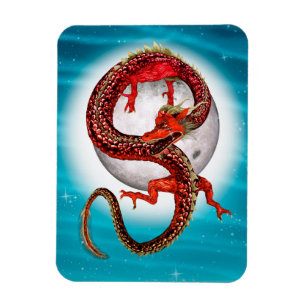 Rode Maan Draak Hemelse Fantasie Kunst Magneet