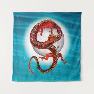 Rode Maan Draak Hemelse Fantasie Kunst Wandkleed