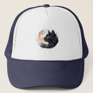 Rode Maan met Cat Artistic T-Shirt Design Trucker Pet
