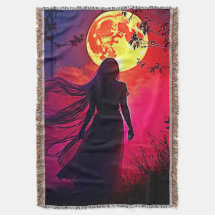 Rode Maan Schaduw Vrouw Mysterie Design Deken