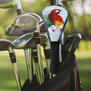 Rode Macaw Papegaai Tropische Witte Hibiscus Bloem Golfheadcover