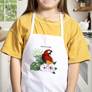 Rode Macaw Papegaai Tropische Witte Hibiscus Bloem Kinder Schort