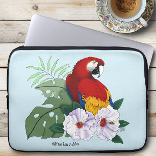 Rode Macaw Papegaai Tropische Witte Hibiscus Bloem Laptop Sleeve
