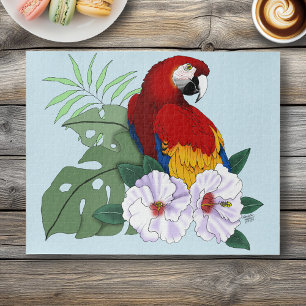 Rode Macaw Papegaai Tropische Witte Hibiscus Bloem Legpuzzel