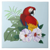 Rode Macaw Papegaai Tropische Witte Hibiscus Bloem Tegeltje (Voorkant)