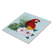 Rode Macaw Papegaai Tropische Witte Hibiscus Bloem Tegeltje (Zijkant)