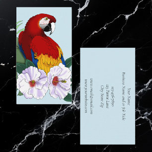 Rode Macaw Papegaai Tropische Witte Hibiscus Bloem Visitekaartje