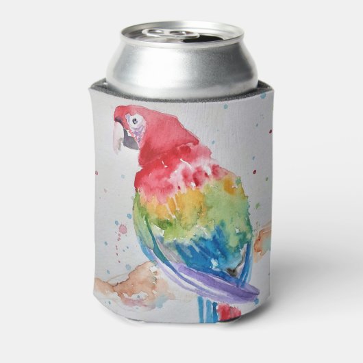 Rode Macaw papegaai Vogel Aquarel Art Design Can C Blikjeskoeler (Blikje Achterkant)