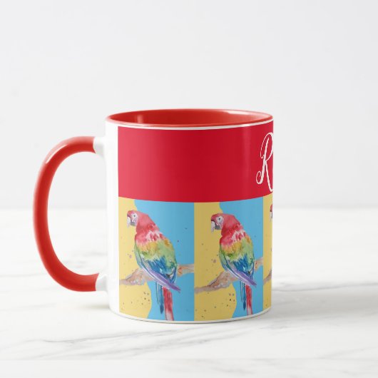 Rode Macaw Parrot Mannen naam KunstMok schilderen Mok (Links)