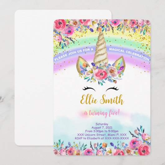 Rode Magische Eenhoorn Uitnodiging (Voorkant / Achterkant)