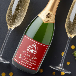 Rode makelaarskantoor aangepaste makelaar sparkling wijnetiket