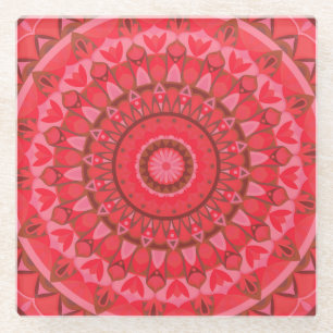 Rode Mandala Boho Warme Patroon Elegante Tafel Dec Glazen Onderzetter