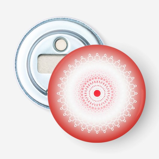Rode mandala button flesopener (Voorkant)