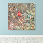 Rode mandinaal op het schilderij van de Handen Canvas Afdruk (Insitu (Houten vloer))