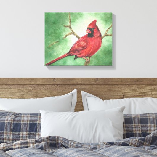 Rode Mannelijke Kardinaal canvas print (Insitu (Slaapkamer))