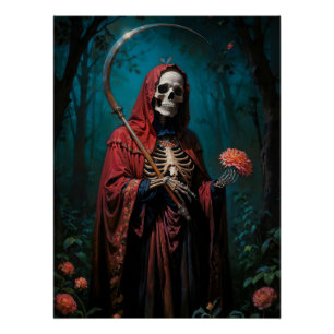 Rode mantel Santa Muerte Perfect Poster
