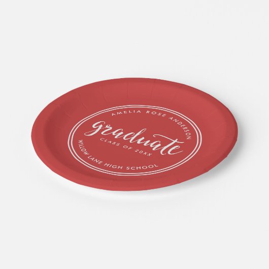 Rode Manuscript en Witte Stripes Afstuderen Afstud Papieren Bordje (Gekanteld)