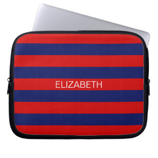 Rode marine 5c Horizontale Preppy Stripe Name Mono Laptop Sleeve