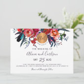 Rode marine bloemen boho chic monogrammed bruiloft kaart (Staand voorkant)