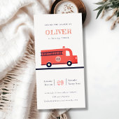 Rode marine brandweerauto verjaardagsuitnodiging v bedankkaart