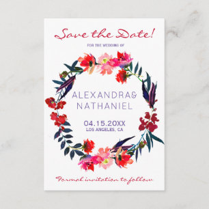 Rode marine waterverf wilde bloemen save date brui save the date