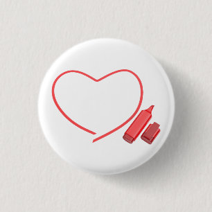 Rode marker en rood hart ronde button 3,2 cm