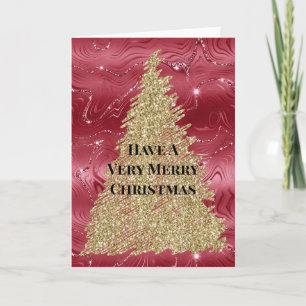 Rode marmeren gouden glitter kerstboom kaart