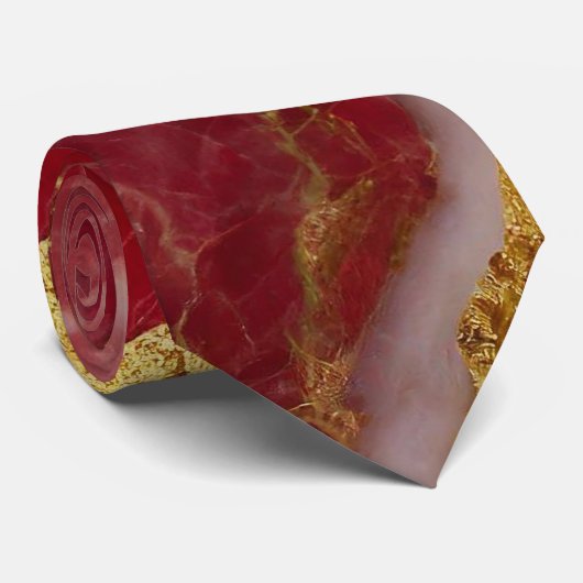 Rode Marmeren Patroon met Goud Stropdas (Opgerold)